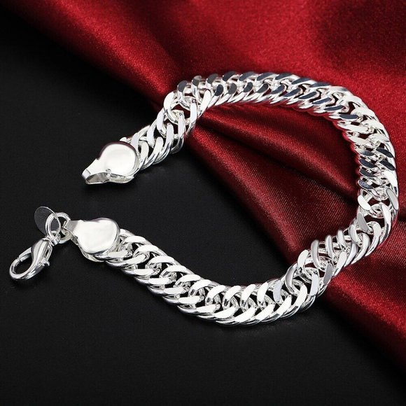 UNISEX 925 STERLING SILVER • 10mm Unique Wide Link Curb Chain 8 inch BRACELET - Picture 8 of 10